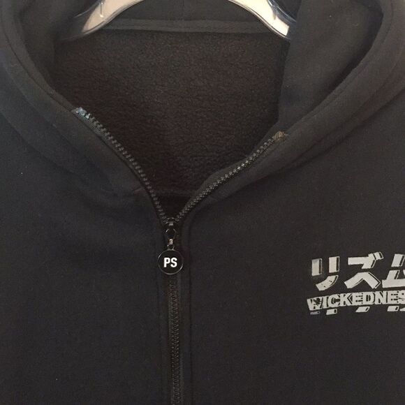 Black Fleece Lined Full Zip Hoodie Jacket Pit to Pit 26 1/2” WARM USED - Picture 4 of 13